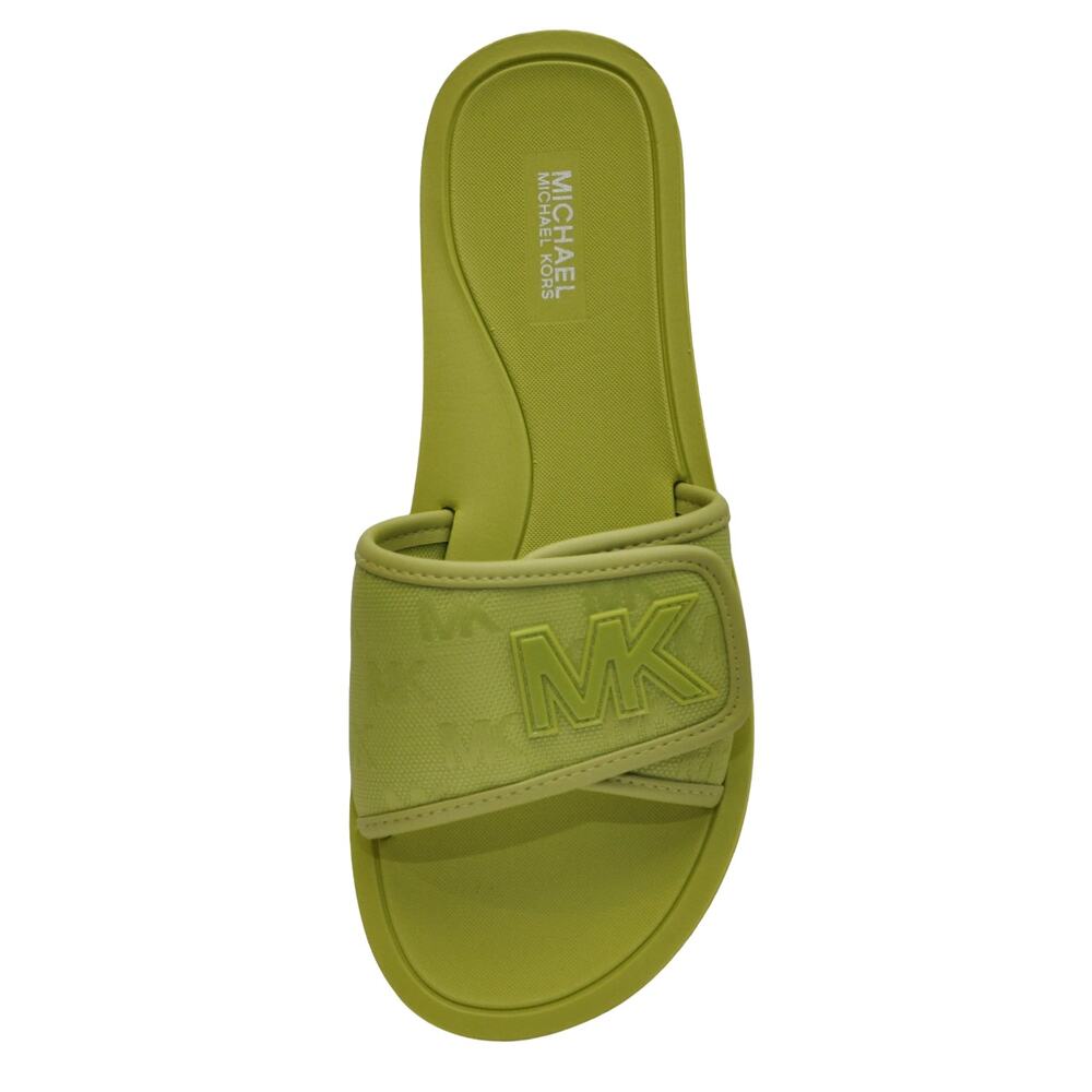 Michael Kors Palmer Slide MK Logo Pool Sandal Slip-On Shoe Lime Green Nib $95